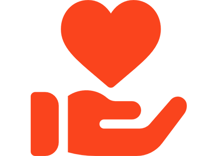 River Rat Pack Frenchies Red heart above an open hand icon.