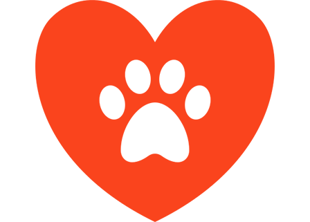 River Rat Pack Frenchies Red heart with black paw print inside.